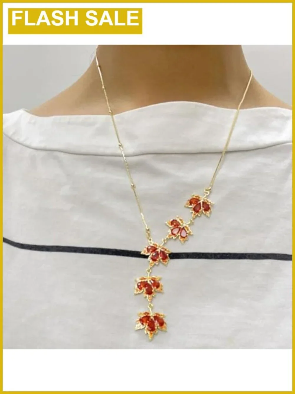 Cubic Zirconia Maple Leaf Pendant Necklace Adjustable Chain Dainty Fall Jewelry
